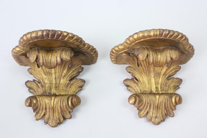 Pair of Italian Gilt Plaster Wall Brackets