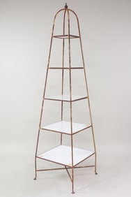5-Tier Wrought Iron and Milk Glass Etagere Shelf