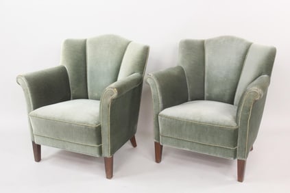 Pair of Art Deco Green Mohair Velvet Club Chairs