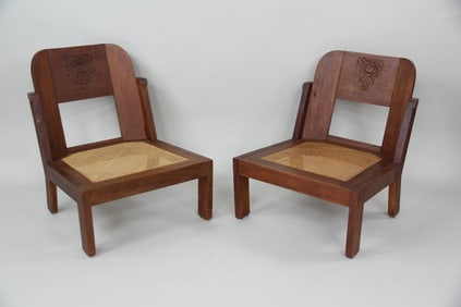 Pair of Low French Colonial Lounge Chairs