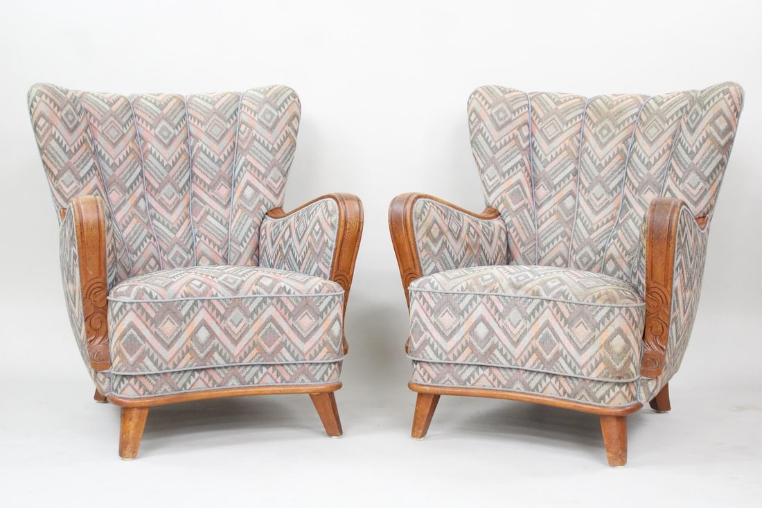 Pair of Wing-back Lounge Chairs, Aztec Upholstery (1 of 13)