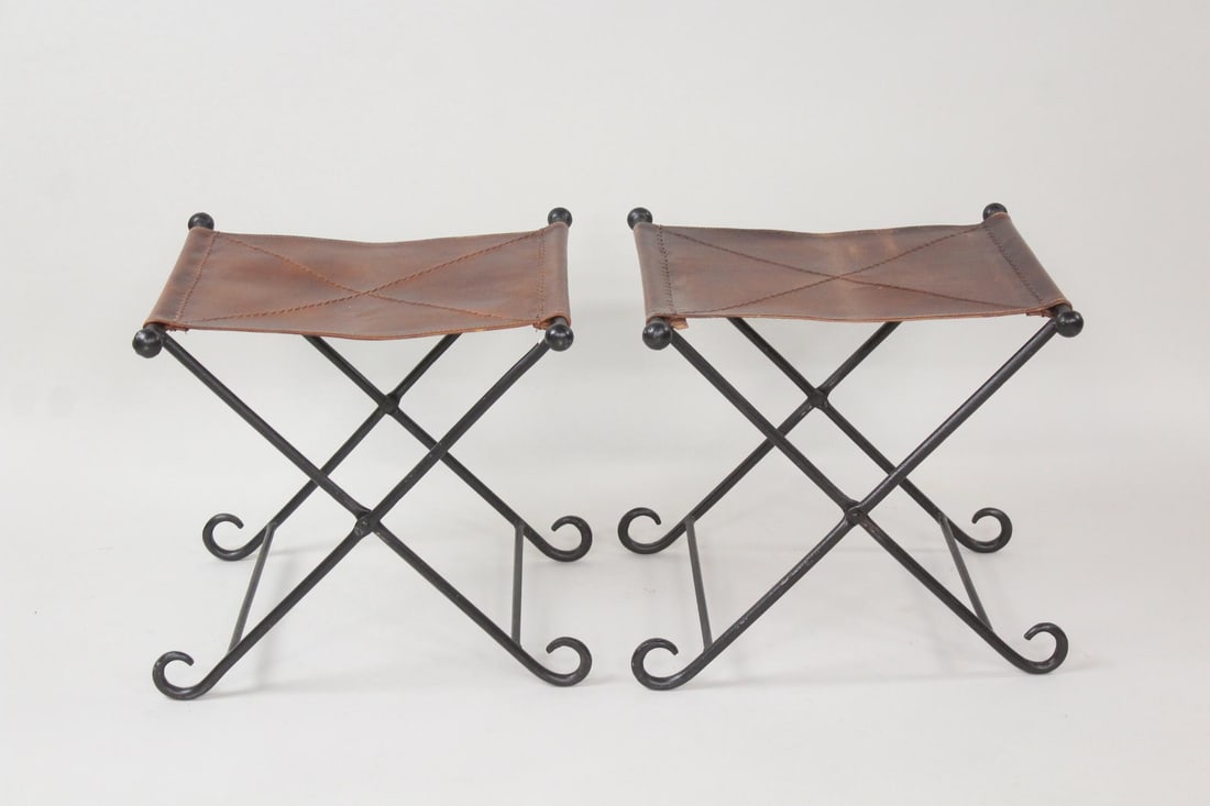 Pair of Folding Leather Sling Stools (1 of 10)