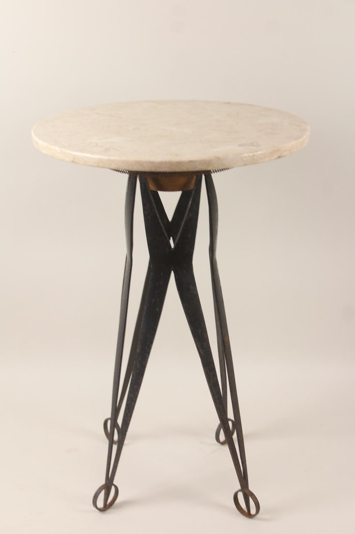 Travertine & Wrought Iron Brutalist Side Table (1 of 11)