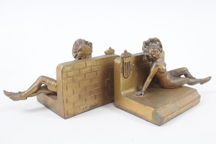Pair of Jennings Brothers Naughty Lady Cast Metal Bookends