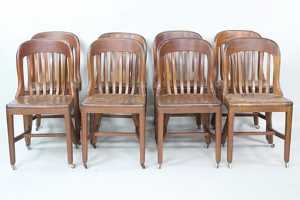 Set of 8 Sykes Co. Buffalo Oak Courthouse Chairs