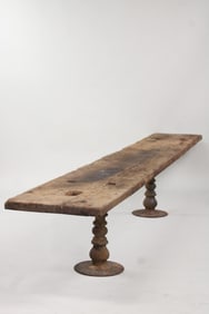 Huge 12 Ft Primitive Butcher Block Plank Table with Cast Iron Legs