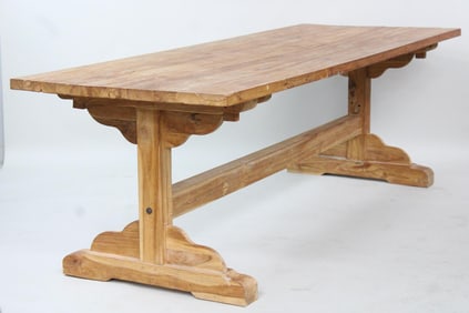 Scrubbed Slab Top Farm Table with Trestle Base