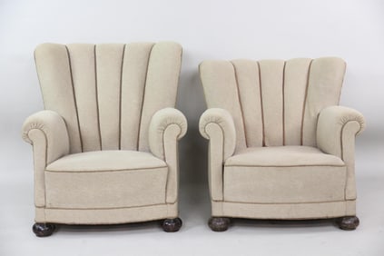 Mr & Mrs Pair of Swedish Wingback Lounge Chairs