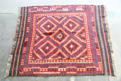 Geometric Turkish Kilim Area Rug, 7x9