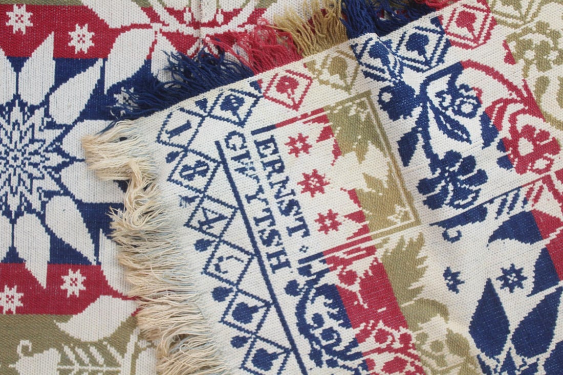 Floral 3 Color Jacquard Coverlet, Signed Ernst Gwytsh 1846 (1 of 11)