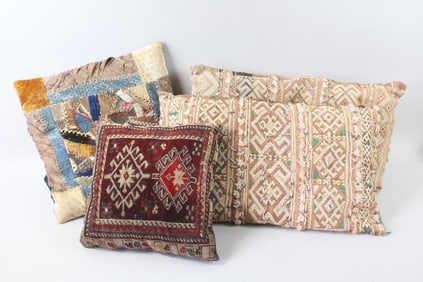 Lot of 4 Pillows, Kilim & Crazy Quilt
