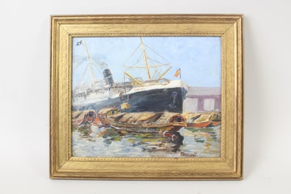 Painting of a Spanish Ship in the Philippines, Signed 1930
