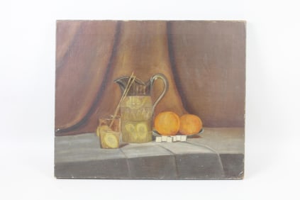 Oil on Canvas Still Life of Oranges and Pitcher of Lemonade