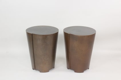 Pair of Minimalist Bronze Washed Metal Side Tables, Architectural