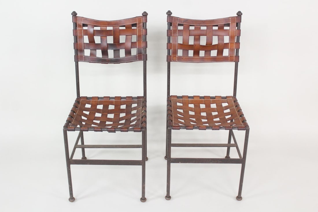 Pair of Iron & Leather Strap Dining Chairs (1 of 16)