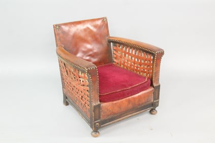 Otto Schulz Art Deco Leather Lounge Chair, Strap Sides