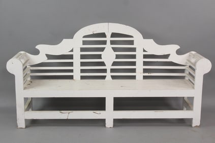 White Slatted Wood Garden Lutyens Bench