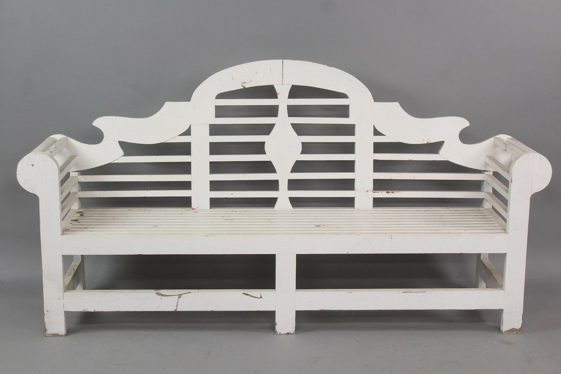 White Slatted Wood Garden Lutyens Bench (1 of 10)