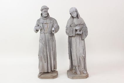 Pair of Religious Zinc Garden Statues, N. Serf, N.Y.