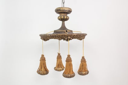 Gilt Plaster Chandelier with 4 Hanging Tassel Lights