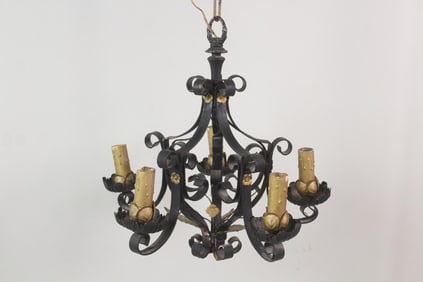 Wrought Iron Gothic Revival Candelabra Chandelier