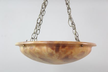 Art Nouveau Orange Alabaster Dome Hanging Light