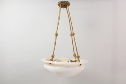 Art Nouveau White Alabaster Hanging Lamp