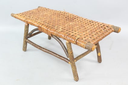 Old Hickory Wood & Woven Bench, Adirondack Twig