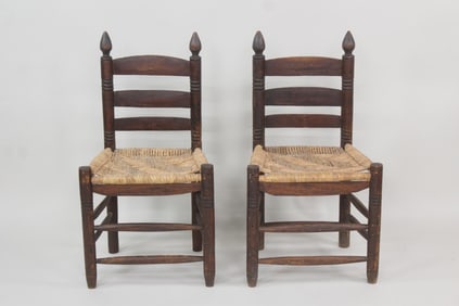 Pair of Turned Wood Chairs with Rush Seats