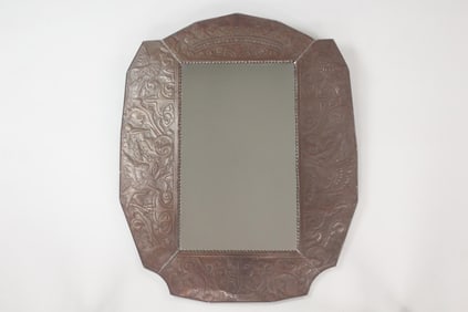 Large Mexican Tin Mirror with Flora and Birds
