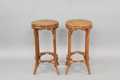 Pair of Bentwood & Cane Barstools, Thonet Style