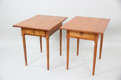 Pair of Bench Made Cherry One Drawer Side Tables, Shaker Style
