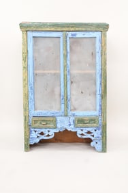 Primitive Blue Painted Cupboard with Copper Top