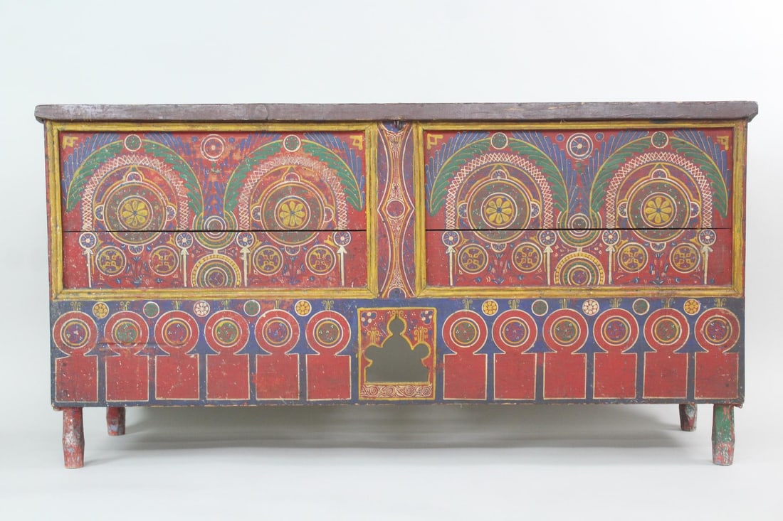 Colorful Painted Moroccan Wooden Blanket Chest Trunk (1 of 11)