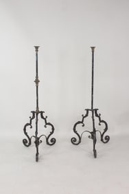 Pair of 4.5 Ft Tall Gothic Wrought Iron Floor Candle Holders