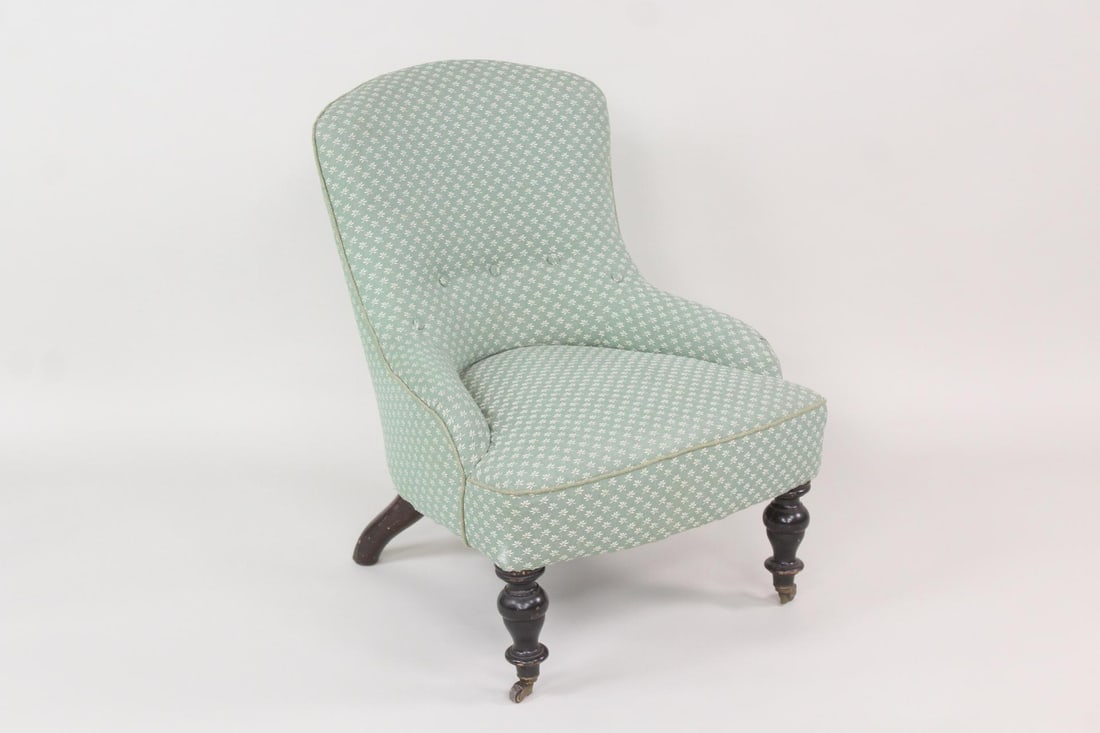 Edwardian Green Upholstered Bedroom Slipper Chair (1 of 12)
