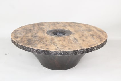 Carved Wood "Black Hole" Brutalist Coffee Table