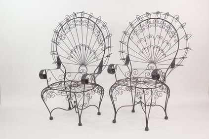 Pair of Wrought Iron Peacock Chairs