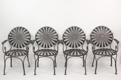 Set of 4 Metal Sunburst Outdoor Chairs, Style of Francois Carre
