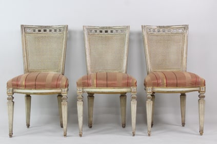 Set of 3 Louis XVI Style Chairs with Silk Upholstery