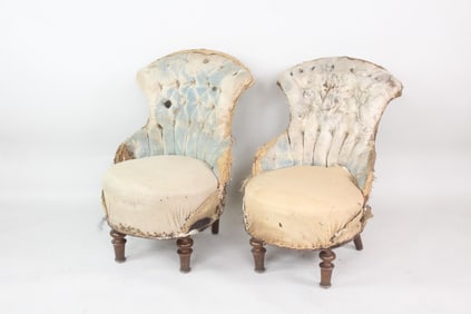 Pair of Napoleon III Style Barrel Back Chairs, Deconstructed