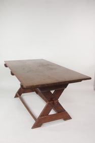 Primitive Wood Sawbuck Trestle Farm Table