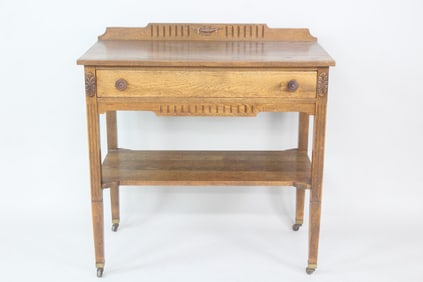 Arts & Crafts 2 Tier Oak Server Console Table