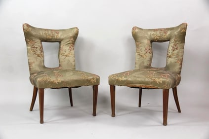 Pair of Italian Silk Upholstered Side Chairs