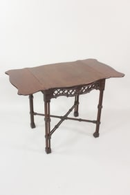 Chinese Chippendale Style Mahogany Fretwork Drop Leaf Table