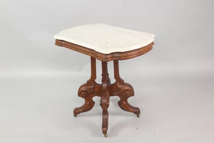 Eastlake Victorian Marble Top Parlor Side Table