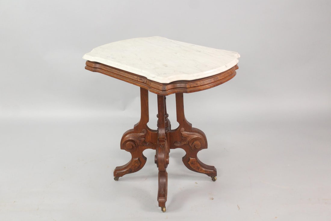 Eastlake Victorian Marble Top Parlor Side Table (1 of 11)