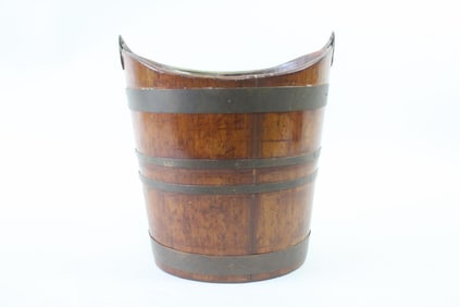 Georgian Banded Brass Mahogany Peat Bucket