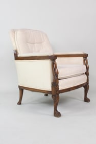 Upholstered Lounge Chair with Carved Swans