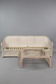 Henry Link Cerused Bamboo Rattan Sofa & Ottoman